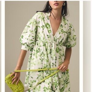 Anthropologie Maeve V-Neck Tunic Dress Green Motif size 1X